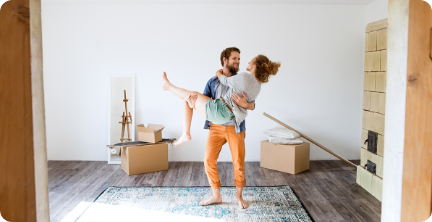 Young couple moving into their new home