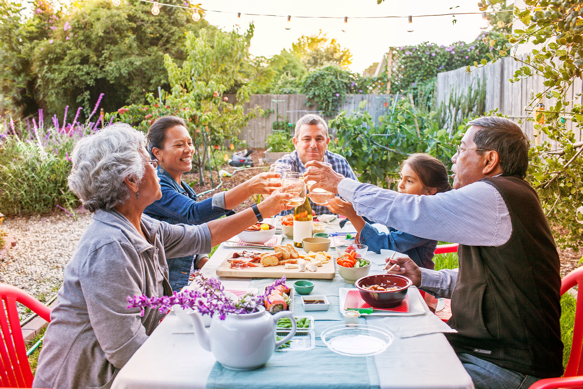 Family enjoying dinner outdoors